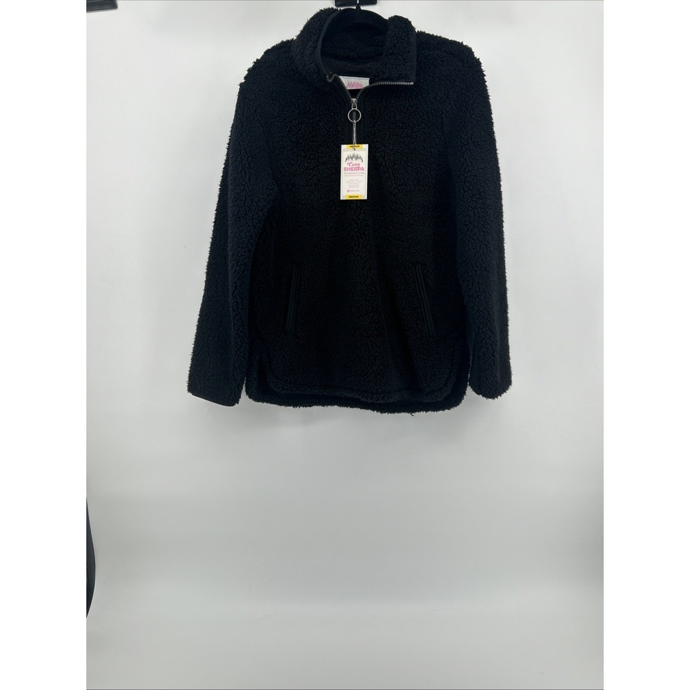 Cozy Sherpa Black Quarter Zip Pullover Fleece M NWT Winter Staple Gropcore